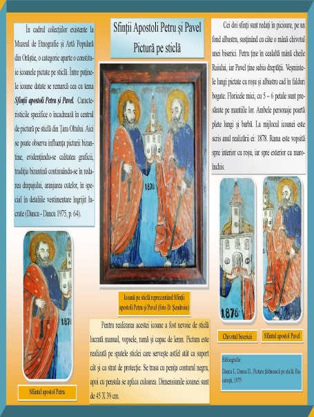 PICTURĂ PE STICLĂ REPREZENTÂND SFINȚII APOSTOLI PETRU ȘI PAVEL aflată în colecțiile Muzeului de Etnografie și Artă Populară Orăștie