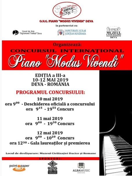 CONCURS INTERNAȚIONAL PIANO „MODUS VIVENDI”, ediţia a III-a, 10-12 mai 2019