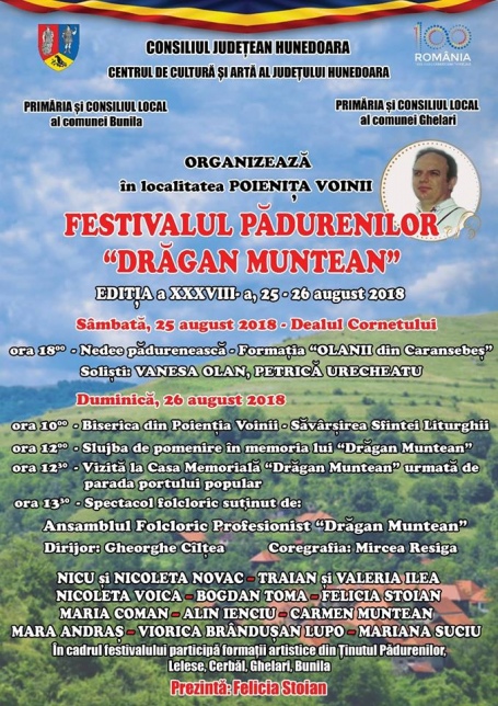 FESTIVALUL PĂDURENILOR „DRĂGAN MUNTEAN” - ediţia XXXVIII, Poienița Voinii, 25-26 august 2018
